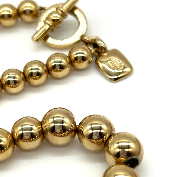 NWT Ralph Lauren Dangle Earrings & Gold Tone Graduated Bead Toggle Necklace 17" - Picture 7 of 15